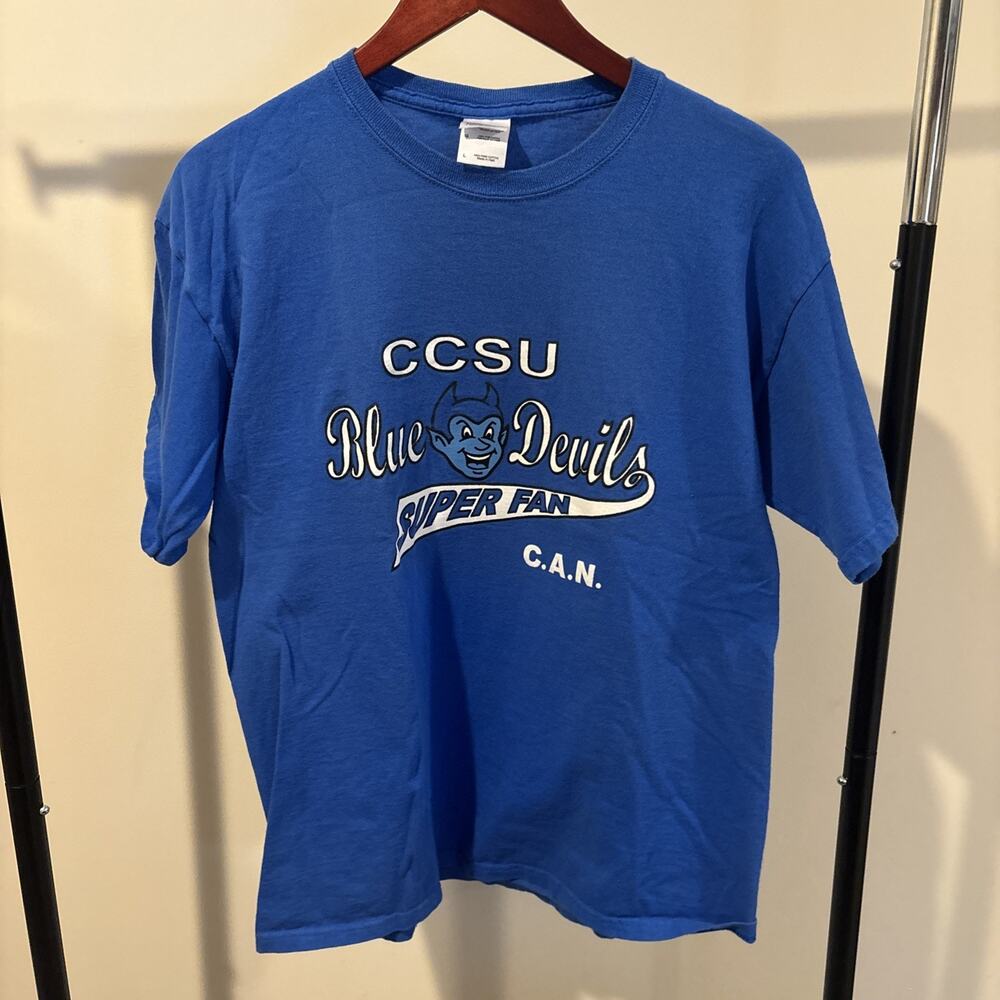 CCSU Blue Devils T Shirt Mens Large Blue Super Fan Graphic